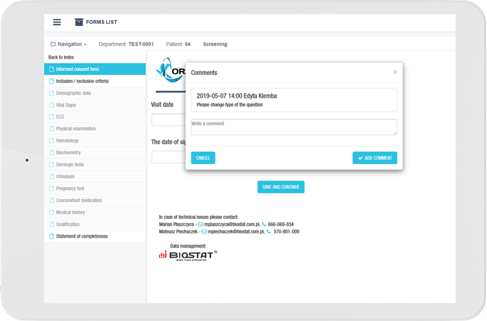 Commenting in eCRF